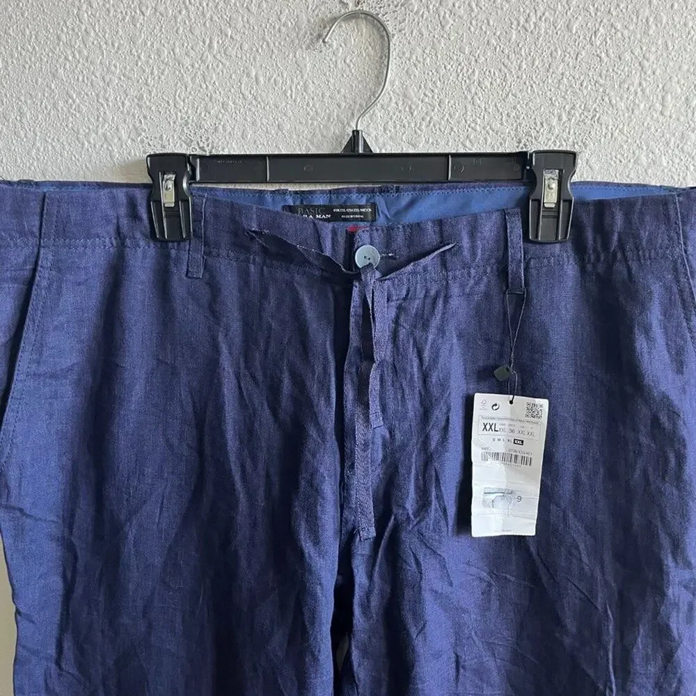 NWT Zara Men's Blue Linen Pants Size XXL Style 0706/433/01